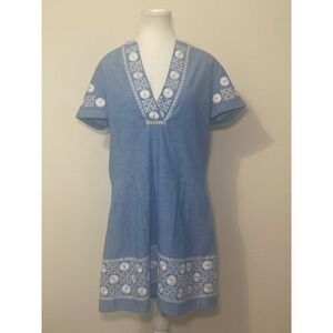 Madewell 1937 Blue Cotton Embroidered V Neck Short Sleeve Mini Dress Size M